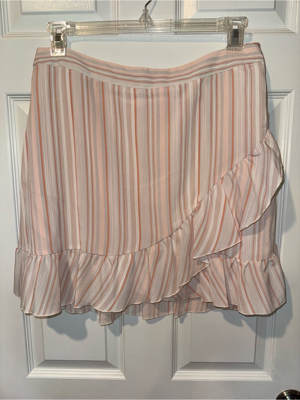 LC Lauren Conrad Pink and White Striped Ruffle Mini Skirt
